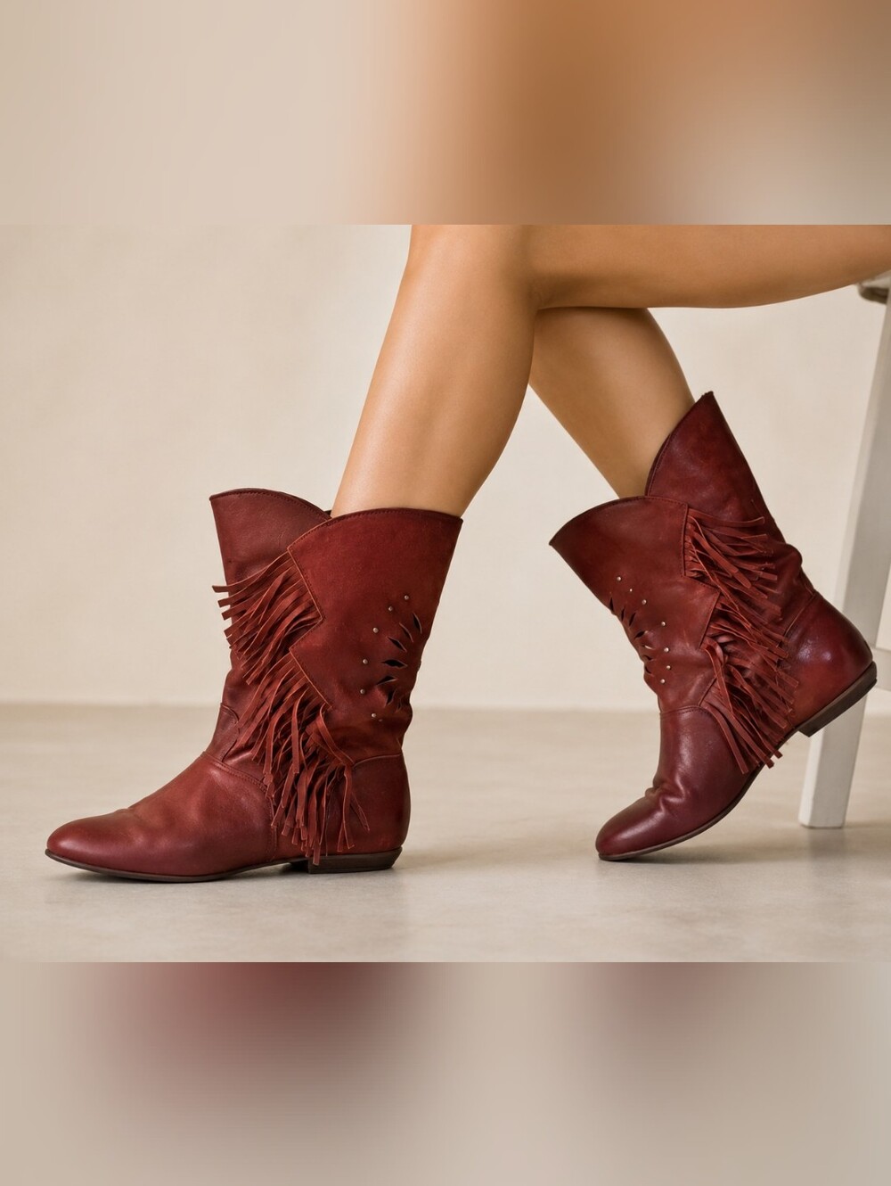 Vintage Armadilla Brown Leather Fringe Cutout Slouch Boots Size 6.5